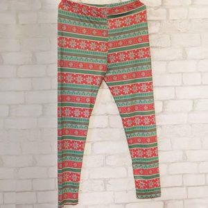 HOLIDAY LEGGINGS - Nordic Snowflakes - Red & Green Christmas Design - LG & XL